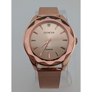 Geneva Watch Women 34mm Case Rose Gold Mesh Metal Band- New Battery